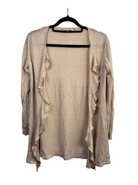 L.K. Bennett Beige Linen Ruffle Open Cardigan size Medium Designer Quiet Luxury